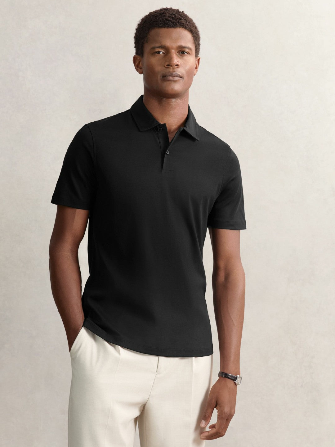 Cotton Short-Sleeve Polo Shirt in Black