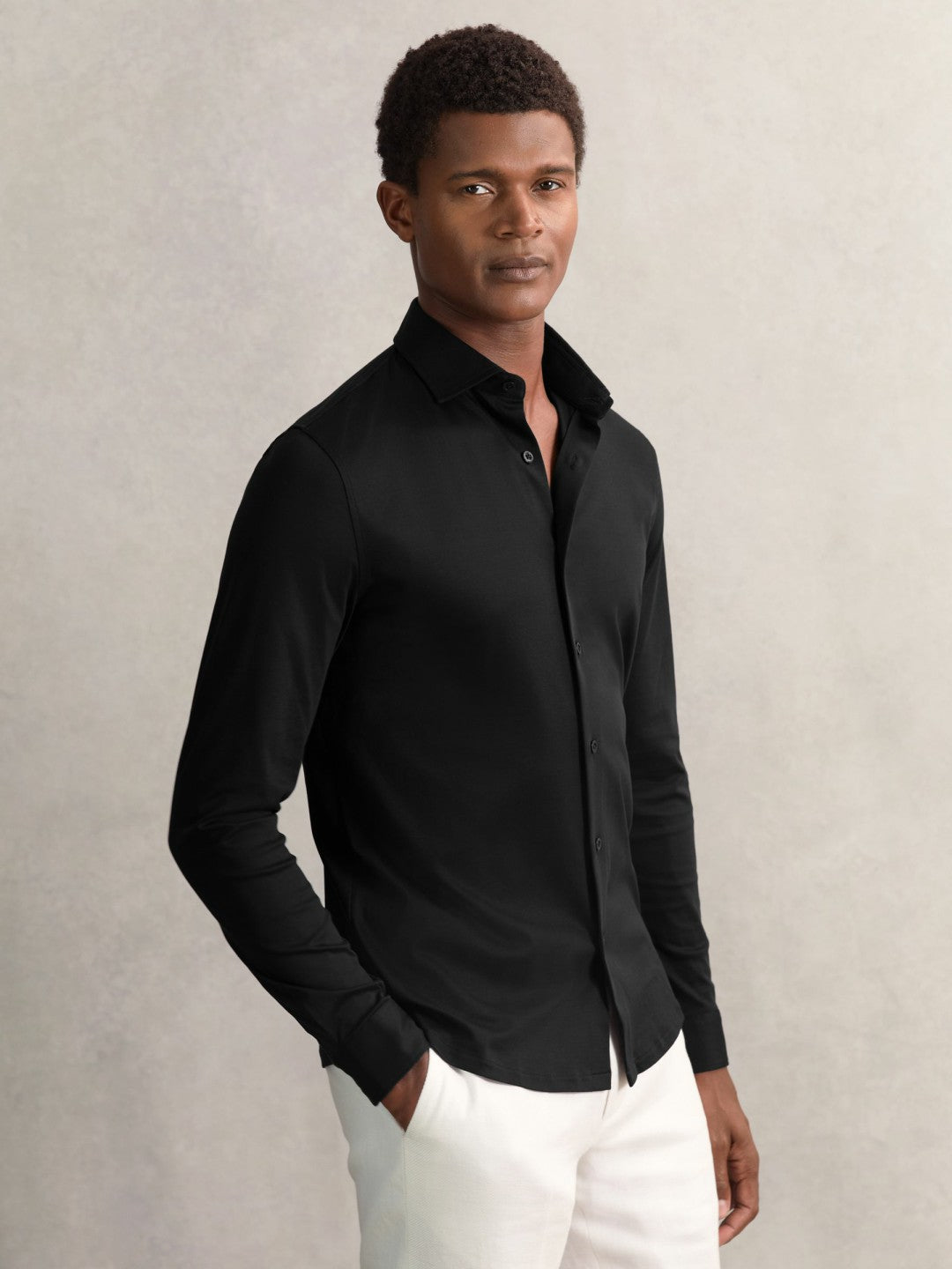 Cotton-Jersey Button-Through Shirt in Black