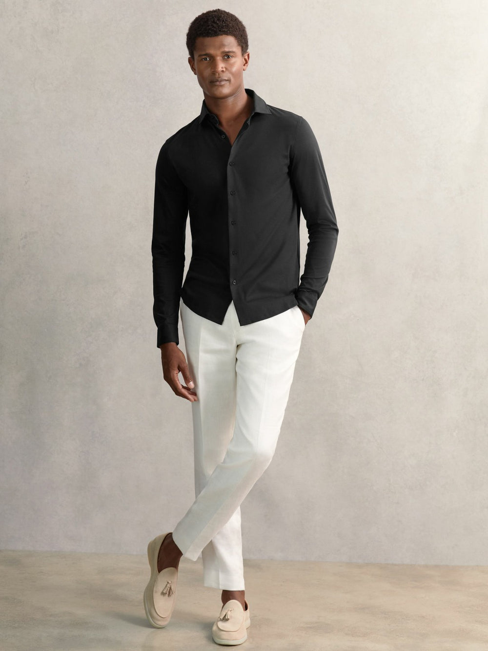 Cotton-Jersey Button-Through Shirt in Black