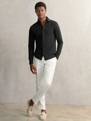 Cotton-Jersey Button-Through Shirt in Black