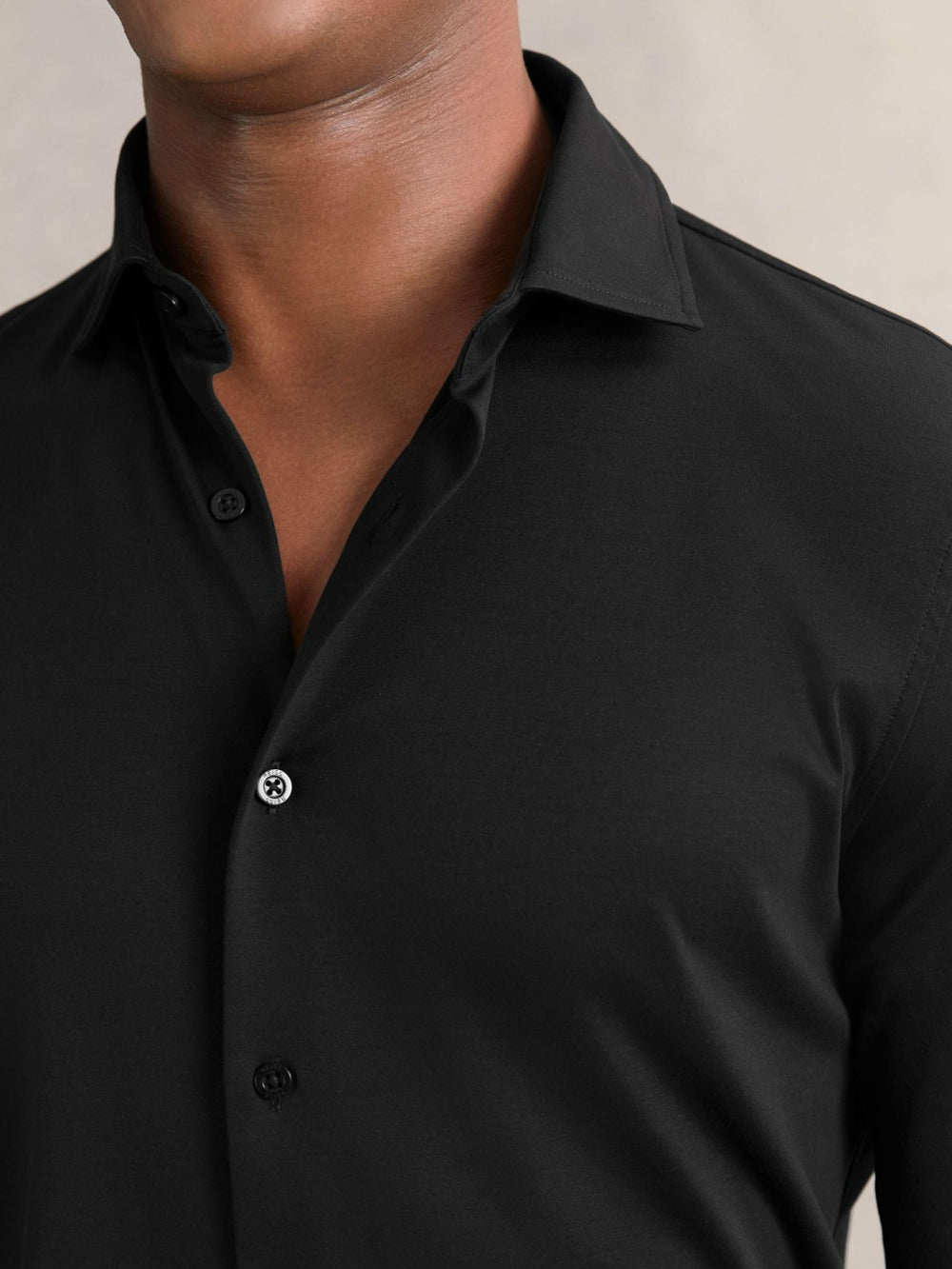 Cotton-Jersey Button-Through Shirt in Black