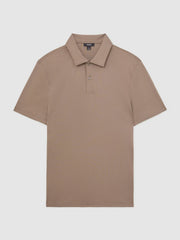Cotton Short-Sleeve Polo Shirt in Taupe Brown