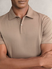 Cotton Short-Sleeve Polo Shirt in Taupe Brown