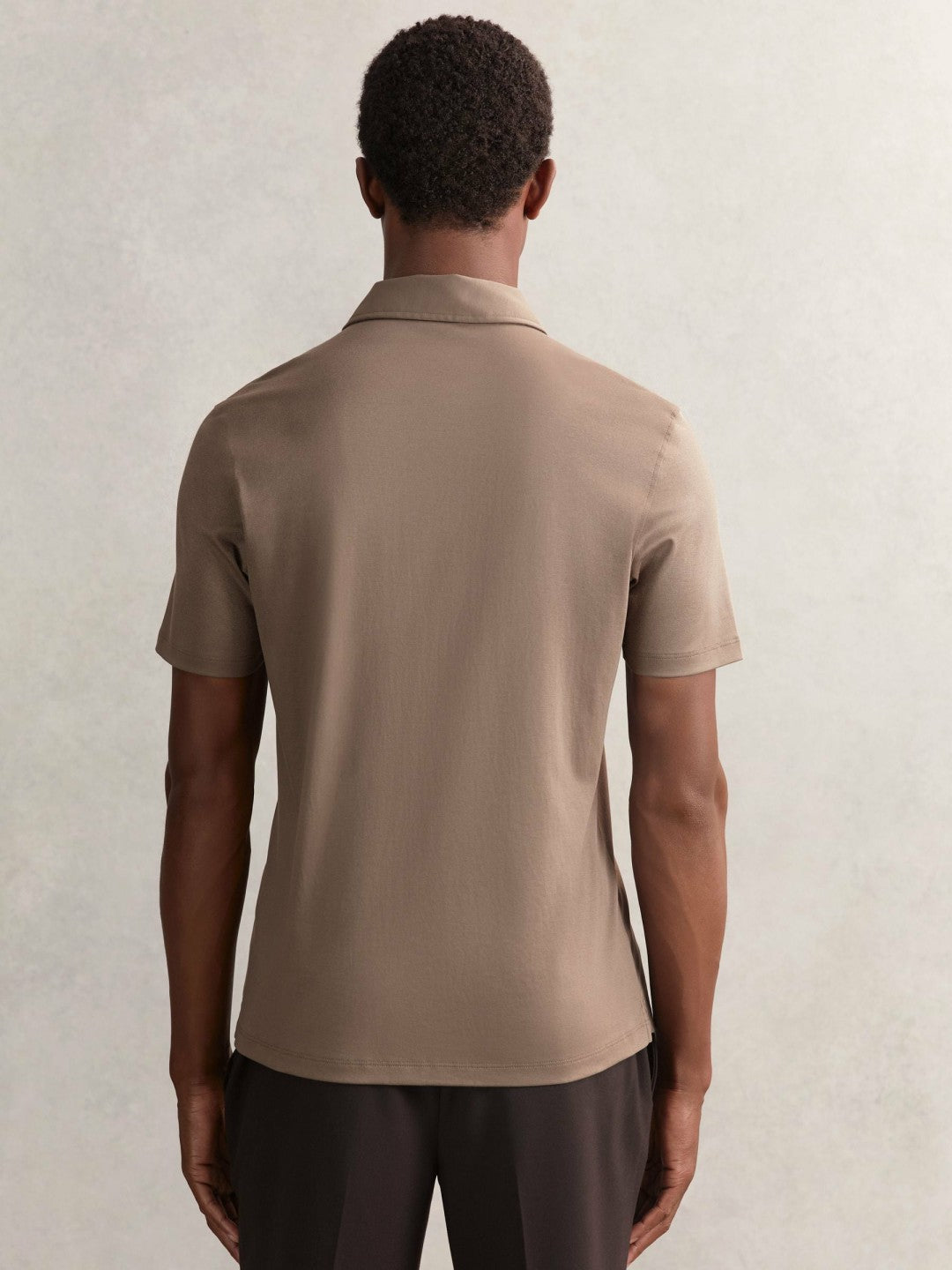 Cotton Short-Sleeve Polo Shirt in Taupe Brown