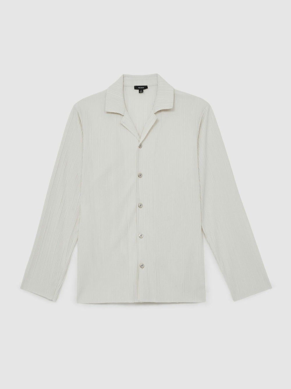 Plissé Cuban-Collar Long-Sleeve Shirt in Off White