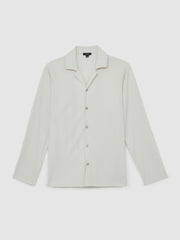 Plissé Cuban-Collar Long-Sleeve Shirt in Off White