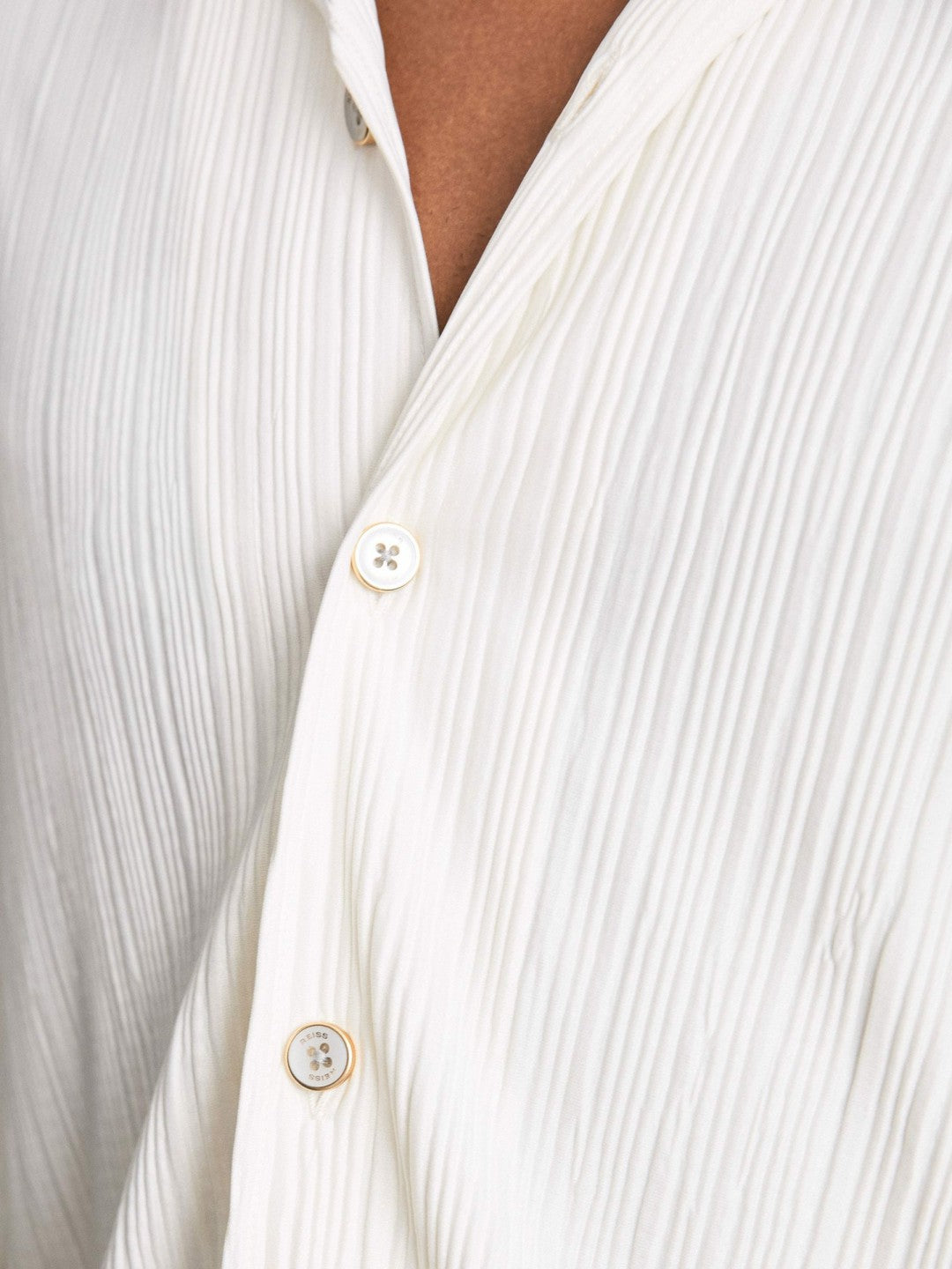 Plissé Cuban-Collar Long-Sleeve Shirt in Off White
