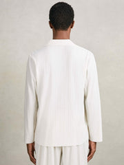 Plissé Cuban-Collar Long-Sleeve Shirt in Off White