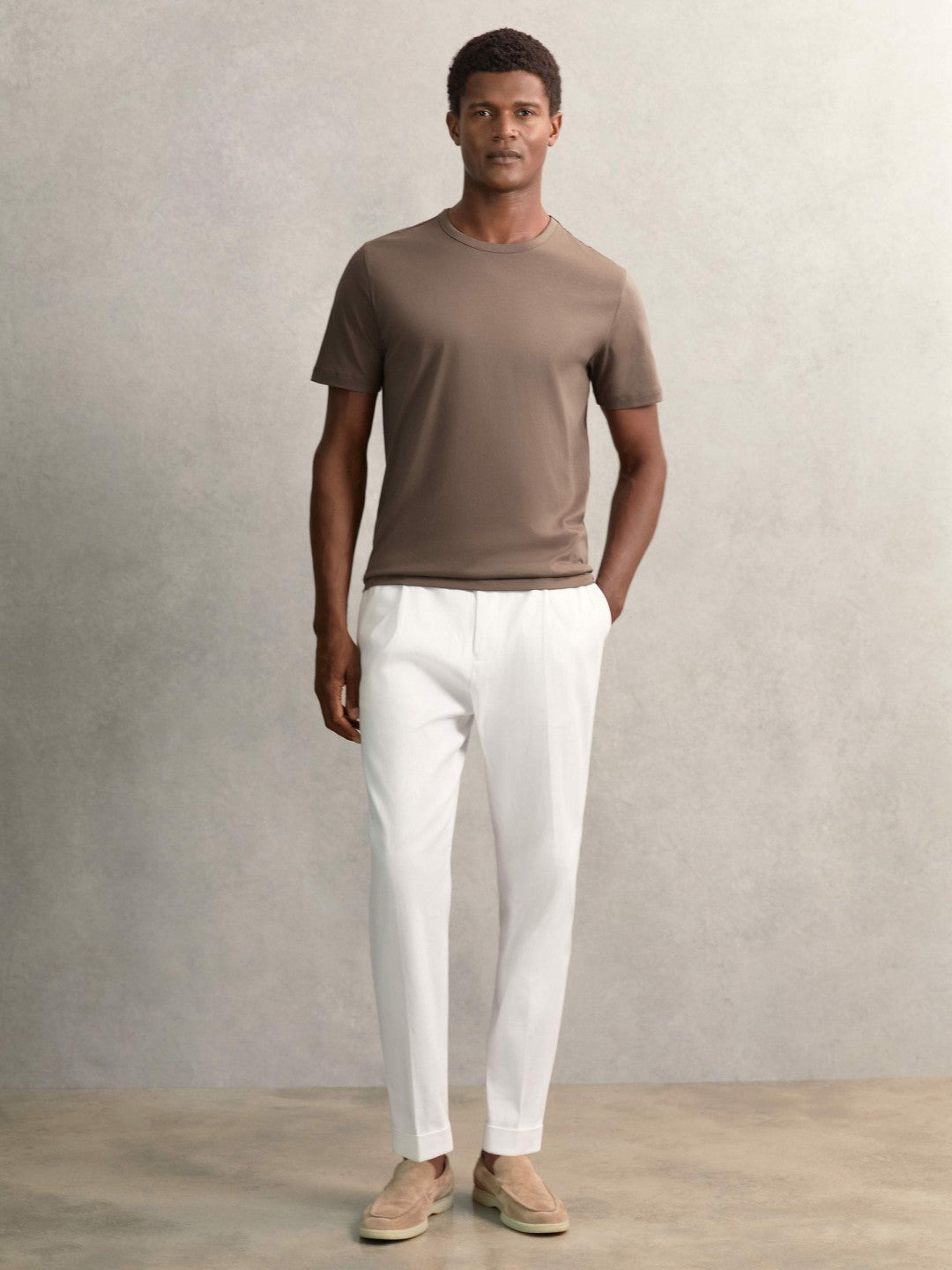 Airwater-Cotton Crew-Neck T-Shirt in Taupe Brown