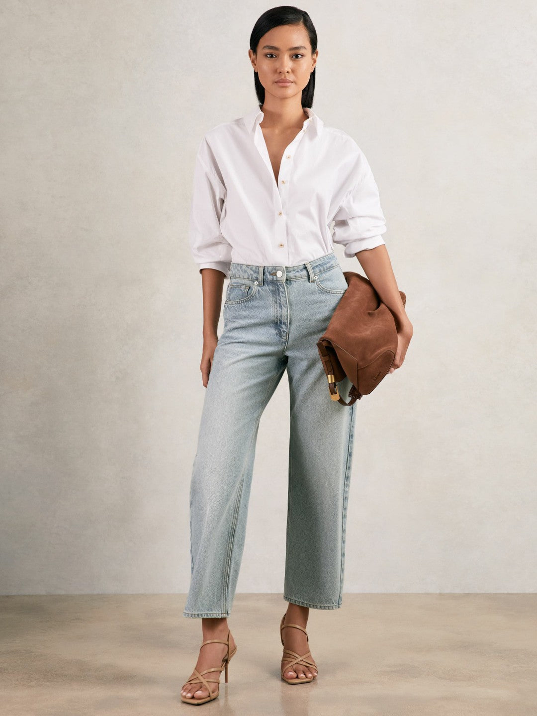Petite Mid-Rise Straight-Leg Jeans in Pale Blue