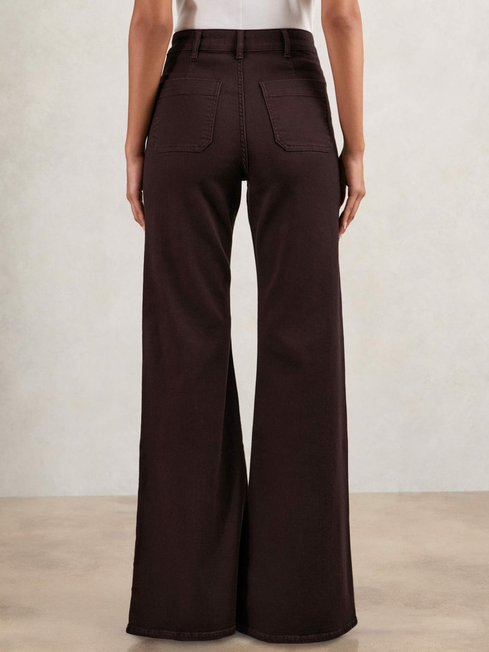 Petite Patch-Pocket Flared Jeans in Burgundy