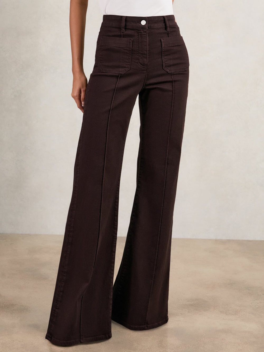 Petite Patch-Pocket Flared Jeans in Burgundy