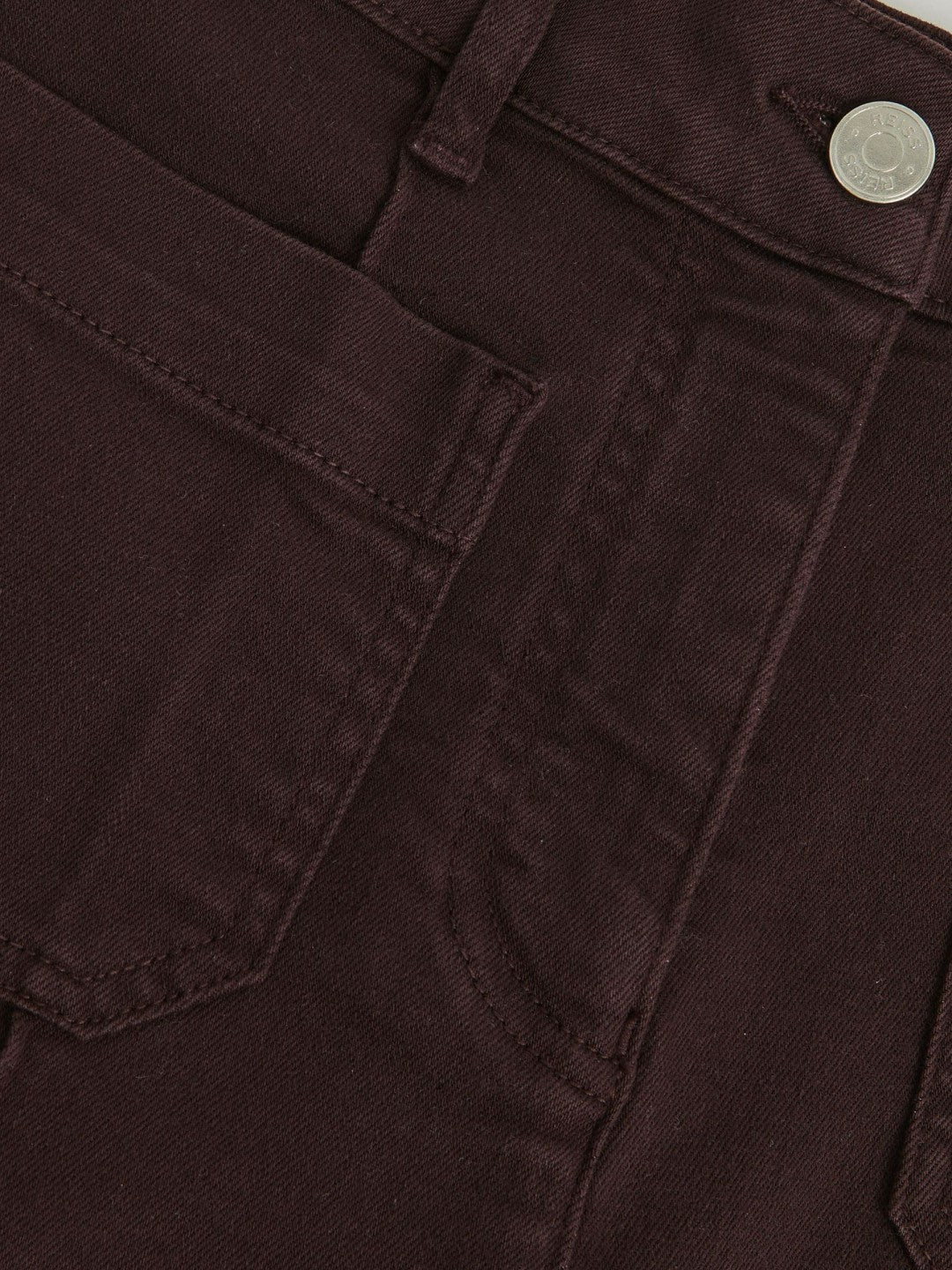 Petite Patch-Pocket Flared Jeans in Burgundy