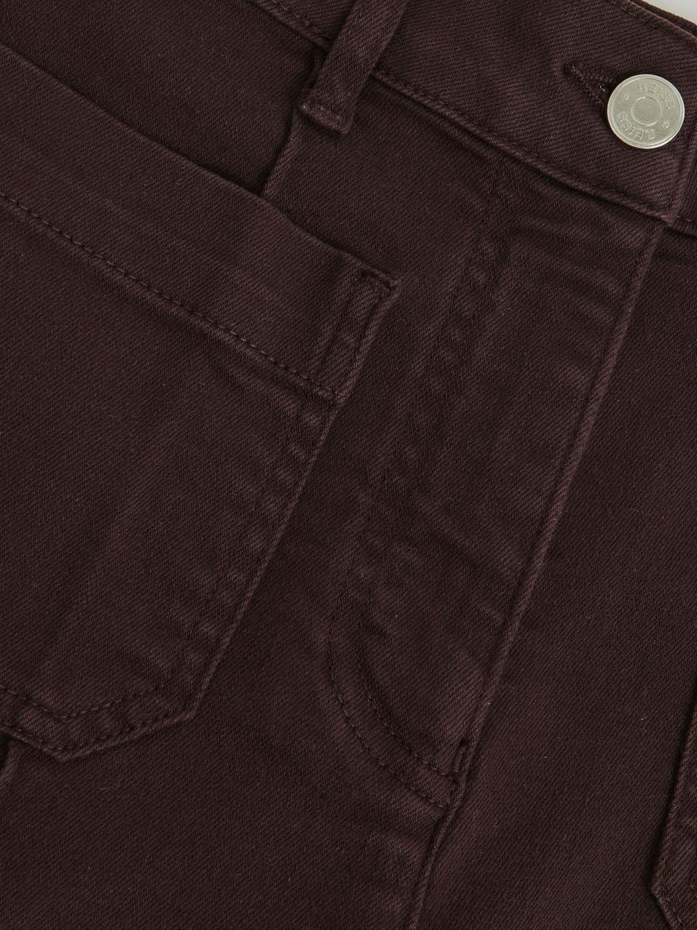 Petite Patch-Pocket Flared Jeans in Burgundy