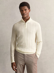 Merino Wool Wide-Rib Half-Zip Jumper in Bianco