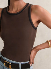 Stretch-Cotton Jersey Tipped Vest in Chocolate Brown/Black