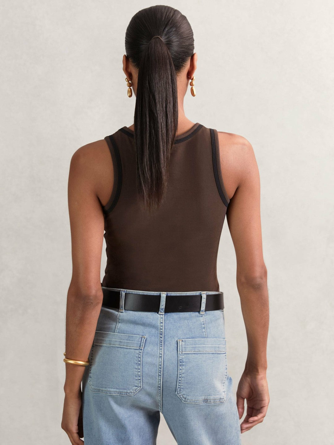 Stretch-Cotton Jersey Tipped Vest in Chocolate Brown/Black