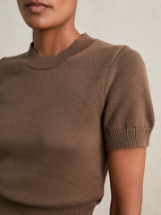 Cotton And Wool Crew-Neck Top in Brown
