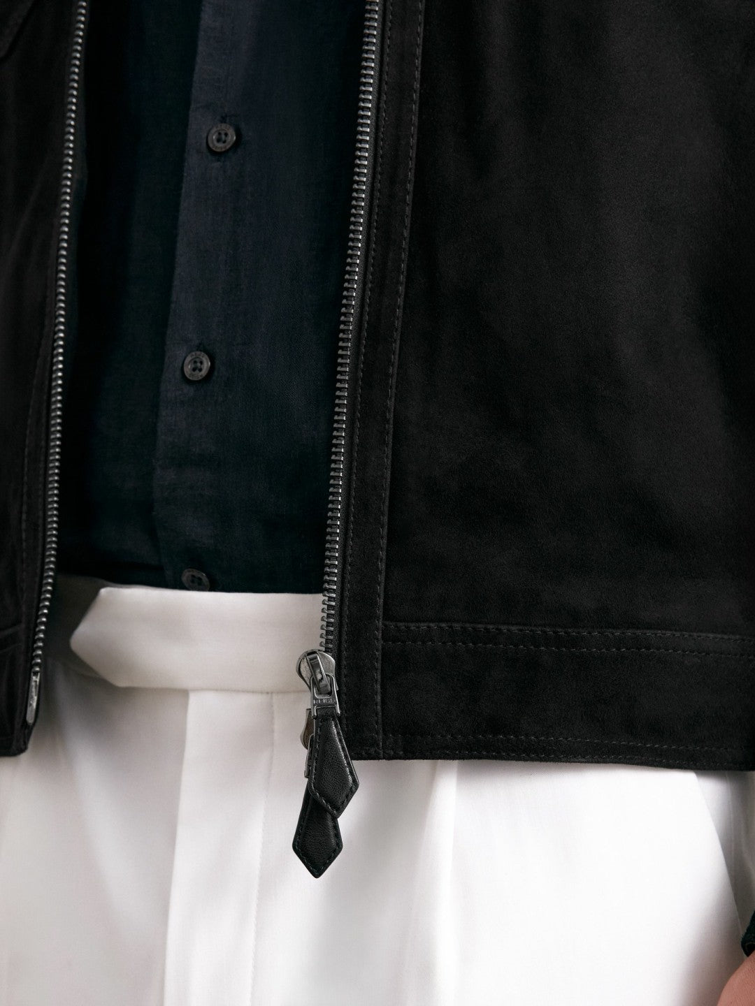 Suede Zip Through Jacket in Black
