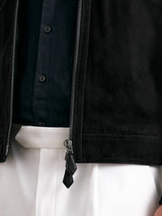 Suede Zip Through Jacket in Black