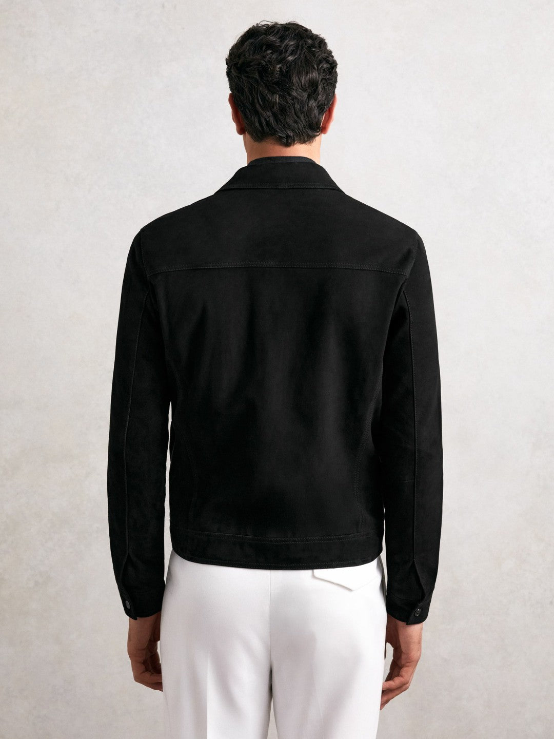 Suede Zip Through Jacket in Black