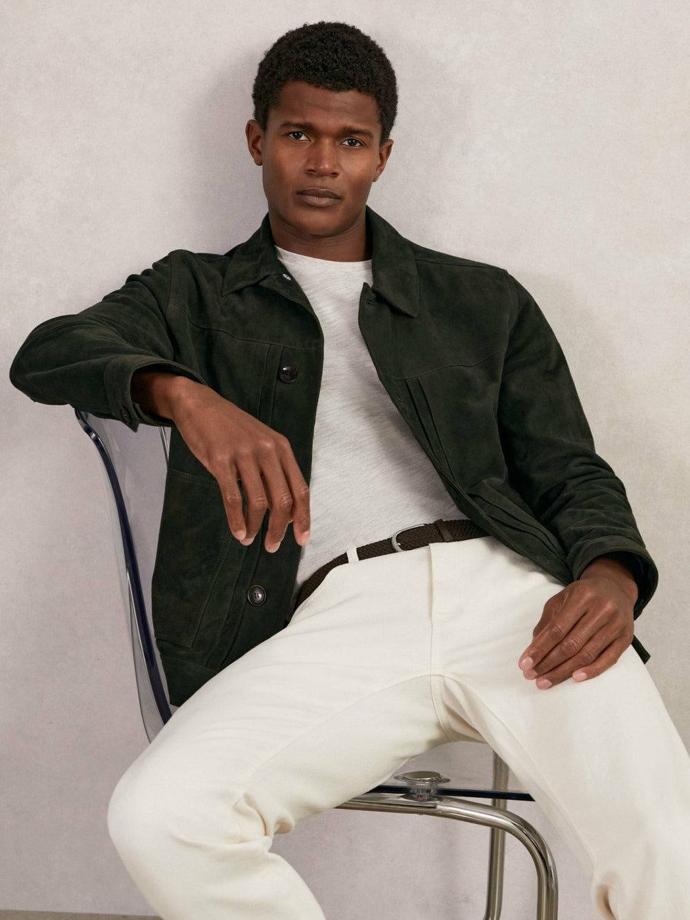 Suede Worker Jacket in Dark Green