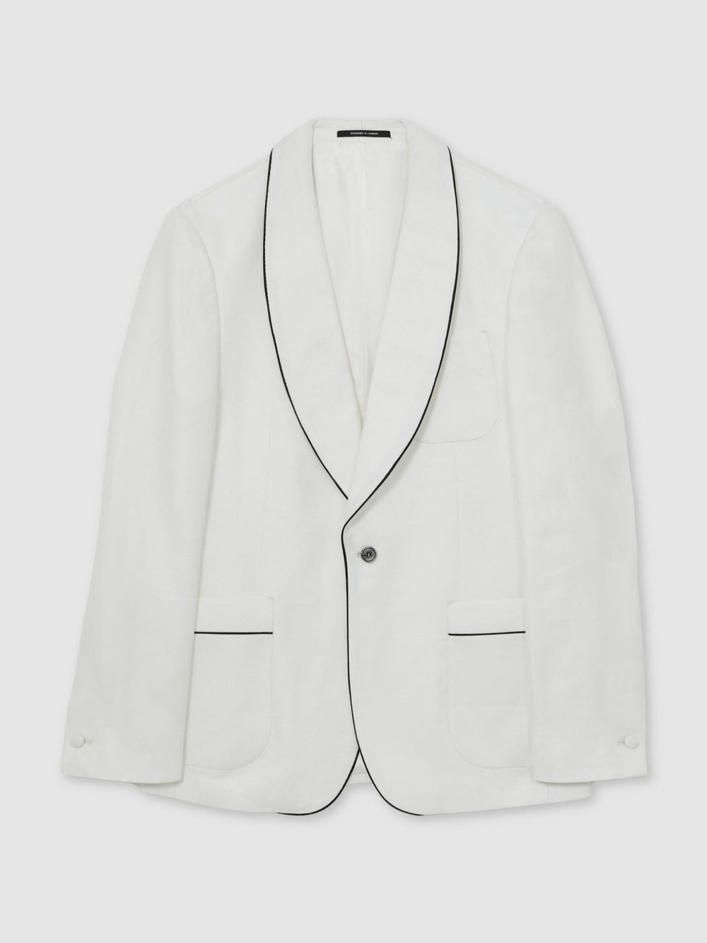 Single-Breasted Blazer with Linen in Ivory White