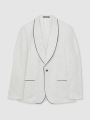Single-Breasted Blazer with Linen in Ivory White