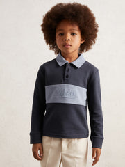 9-13 yrs Cotton Logo-Embroidery Rugby Polo Shirt in Airforce Blue/Navy Blue