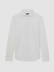 Cotton-Blend Jersey Cutaway-Collar Shirt in White