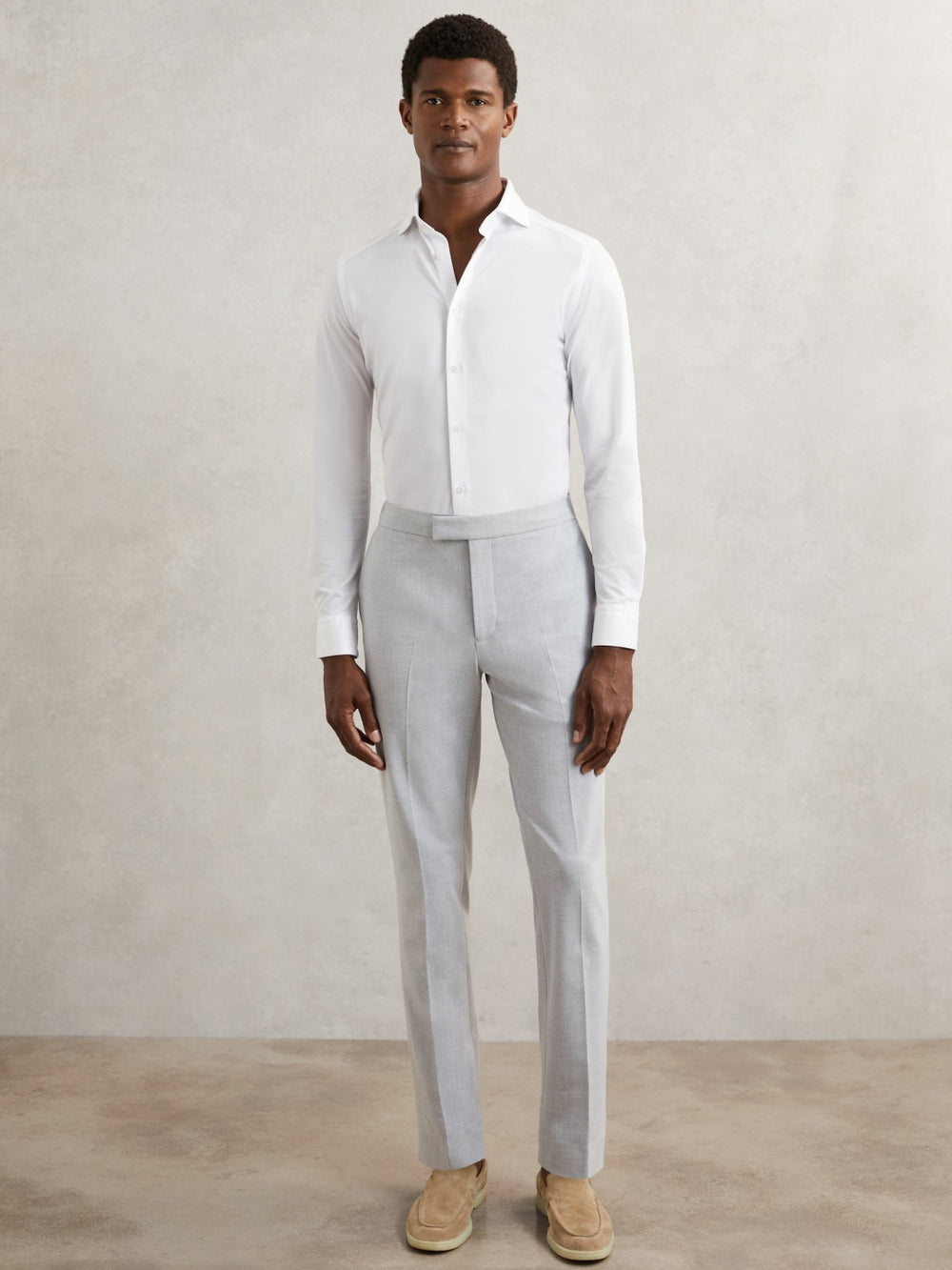 Cotton-Blend Jersey Cutaway-Collar Shirt in White