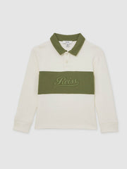 13-14 yrs Cotton Logo-Embroidery Rugby Polo Shirt in Forset Green/White