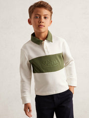 13-14 yrs Cotton Logo-Embroidery Rugby Polo Shirt in Forset Green/White