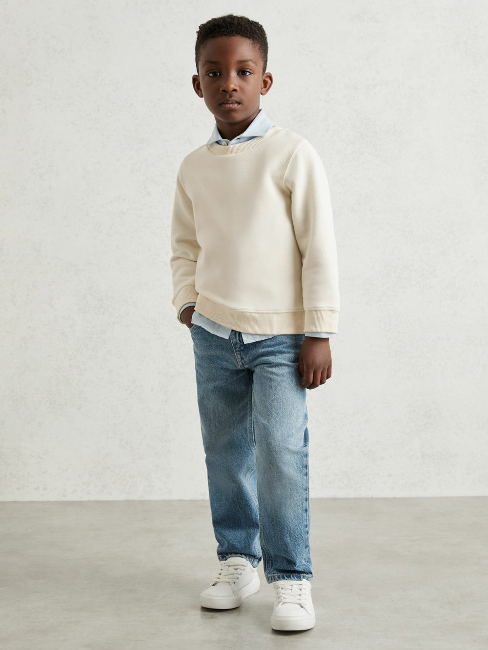 3-9 yrs Cotton-Blend Textured Sweatshirt in Off White