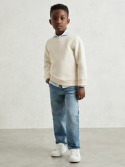 3-9 yrs Cotton-Blend Textured Sweatshirt in Off White