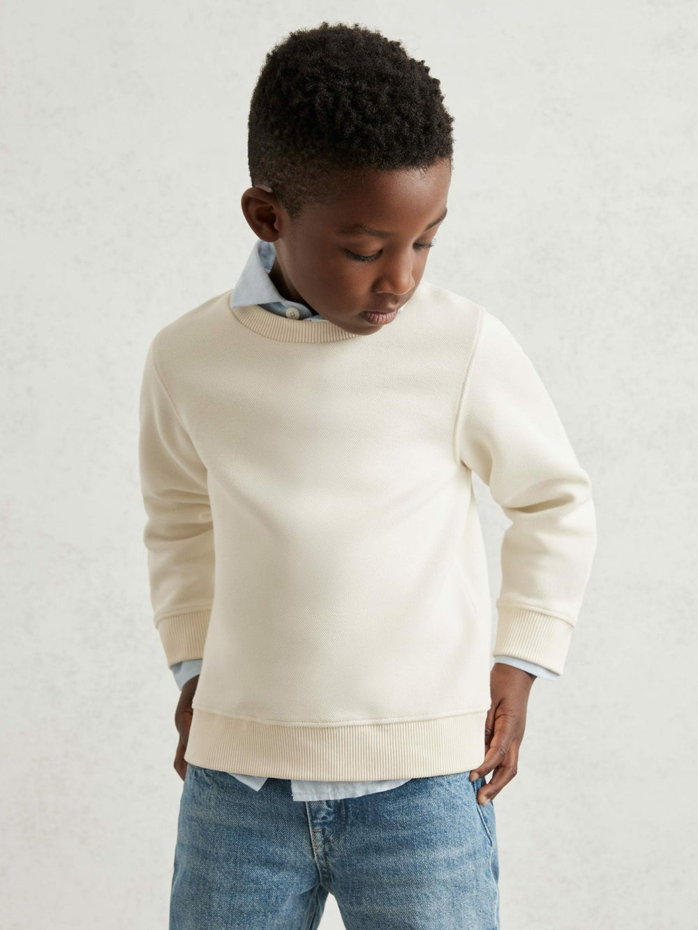 3-9 yrs Cotton-Blend Textured Sweatshirt in Off White