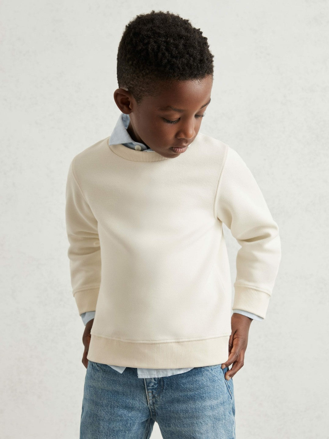 9-13 yrs Cotton-Blend Textured Sweatshirt in Off White