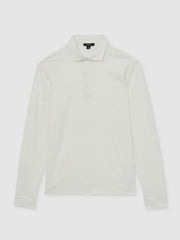 Cotton-Jersey Long Sleeve Polo Shirt in White