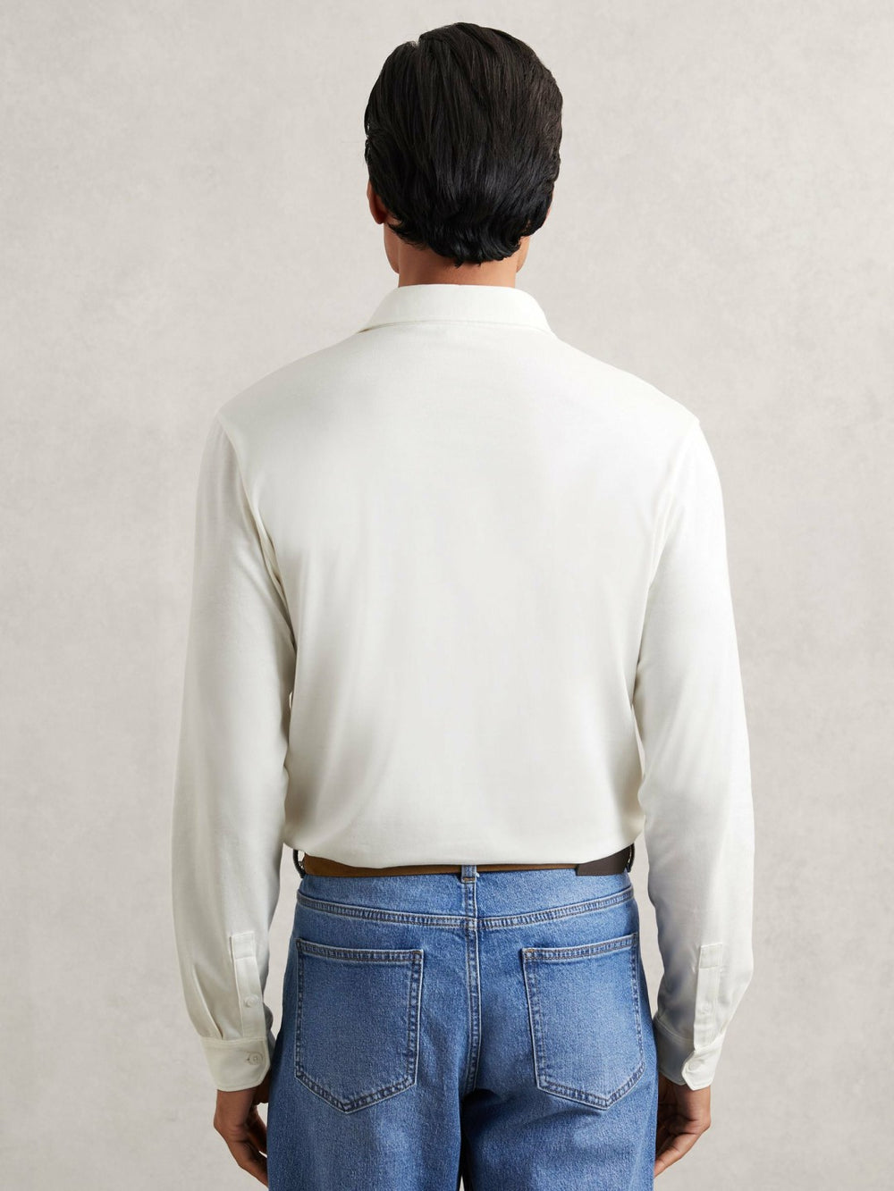 Cotton-Jersey Long Sleeve Polo Shirt in White