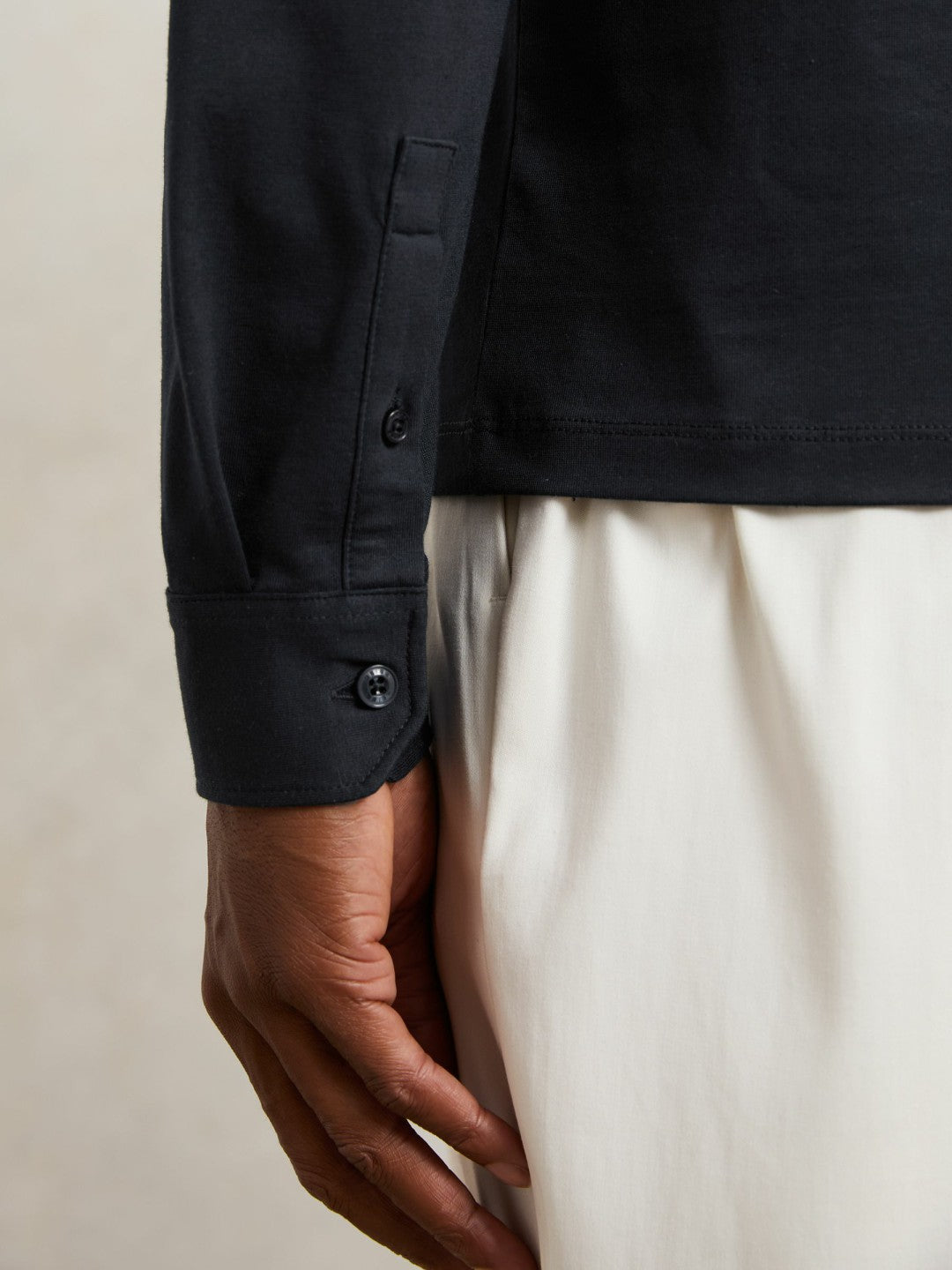 Cotton-Jersey Long Sleeve Polo Shirt in Navy