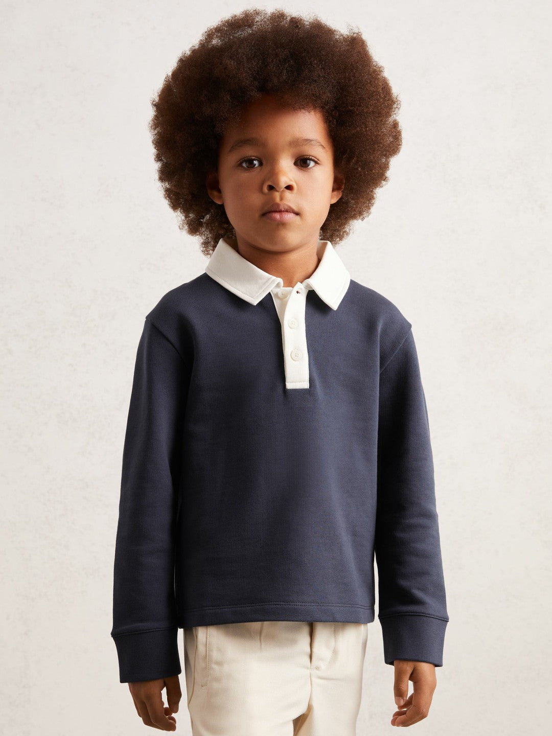 Cotton Half-Button Rugby Polo Shirt in Navy/White