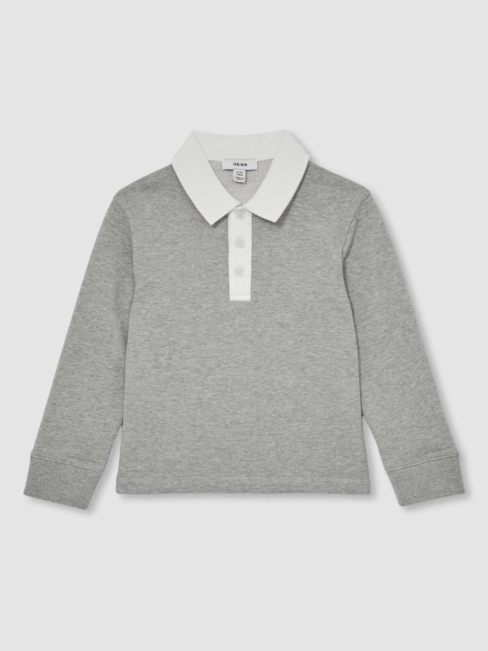 Cotton Half-Button Rugby Polo Shirt in Grey Marl/White