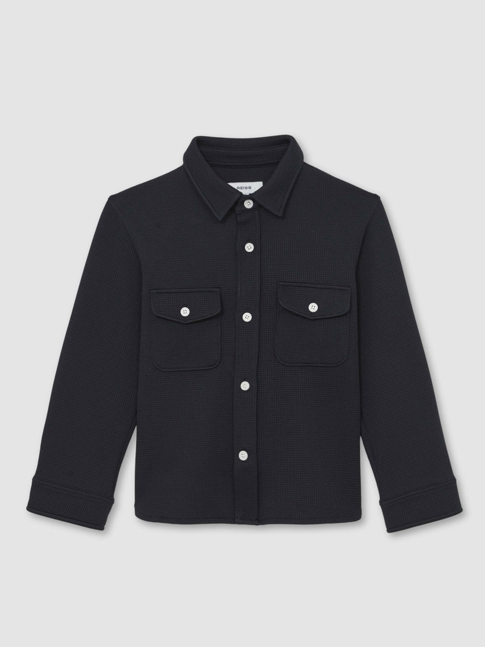 13-14 yrs Waffle-Textured Twin-Pocket Overshirt in Navy