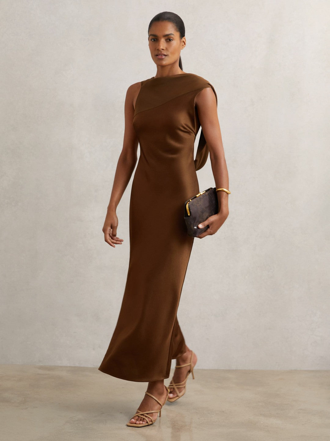 Back Detail Midi Dress in Bronze