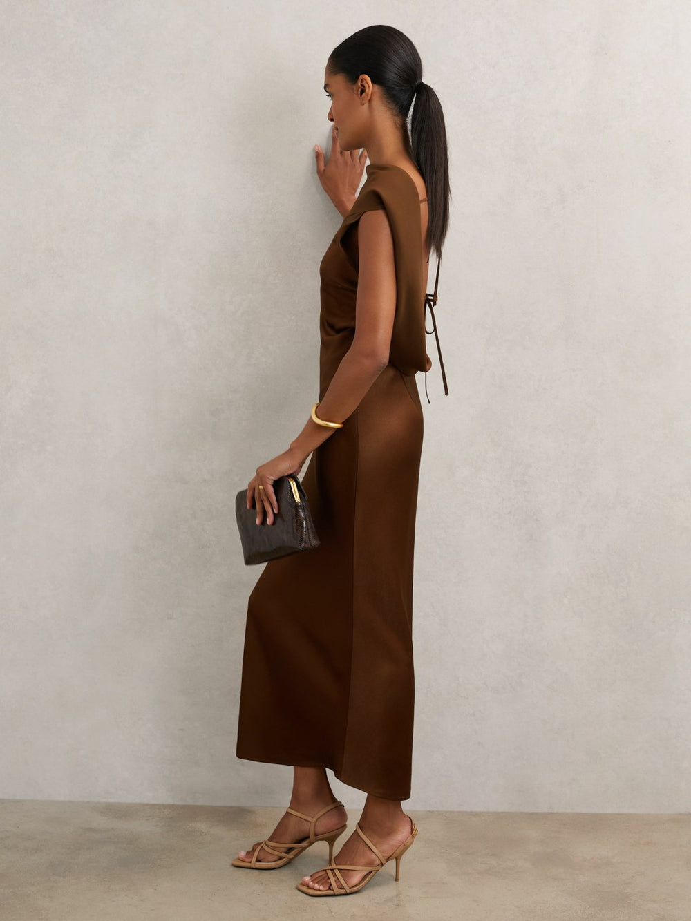 Back Detail Midi Dress in Bronze