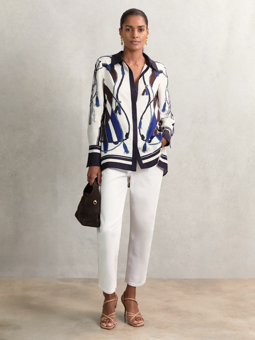 Scarf Print Colourblock Shirt in Navy
