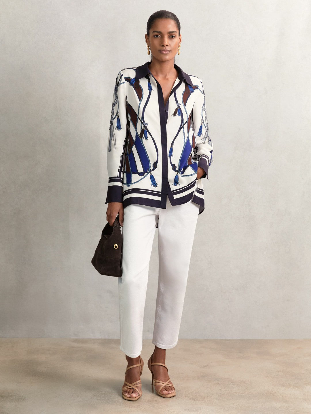 Scarf Print Colourblock Shirt in Navy