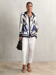 Scarf Print Colourblock Shirt in Navy