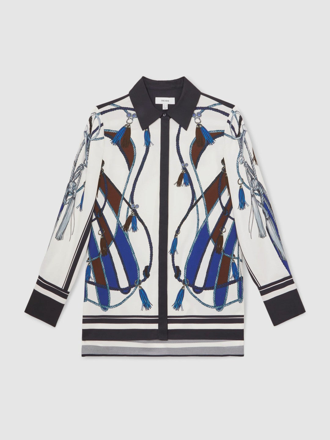 Scarf Print Colourblock Shirt in Navy