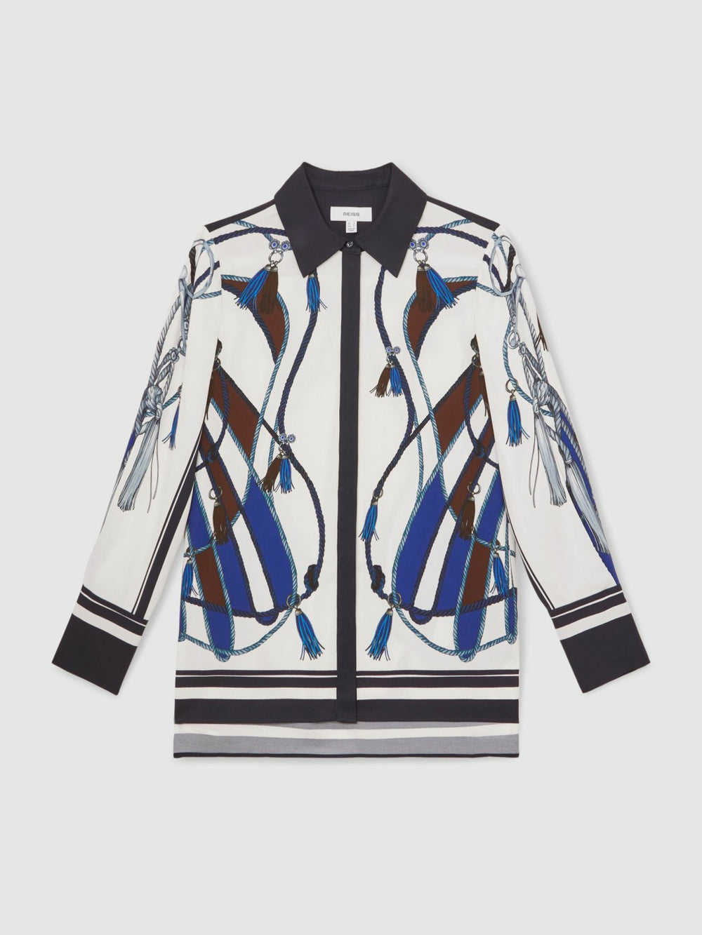 Scarf Print Colourblock Shirt in Navy
